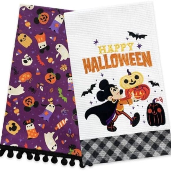 DISNEY Mickey Mouse Magician HAPPY HALLOWEEN 2021 Cotton HAND TOWELS 17x28 New! - Picture 1 of 5
